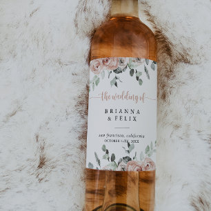 Classic Dusty Pink Rose Floral Wedding Wine Labels