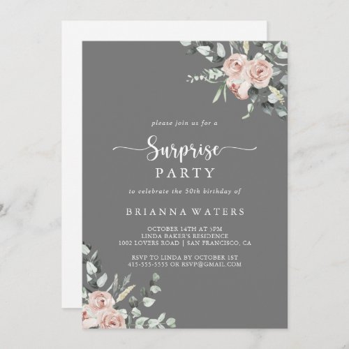 Classic Dusty Pink Rose Gray Surprise Party  Invitation