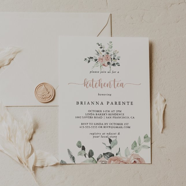 Classic Dusty Pink Rose Kitchen Tea Bridal Shower  Invitation (Creator Uploaded)