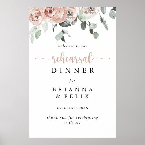 Classic Dusty Pink Rose Rehearsal Dinner Welcome Poster