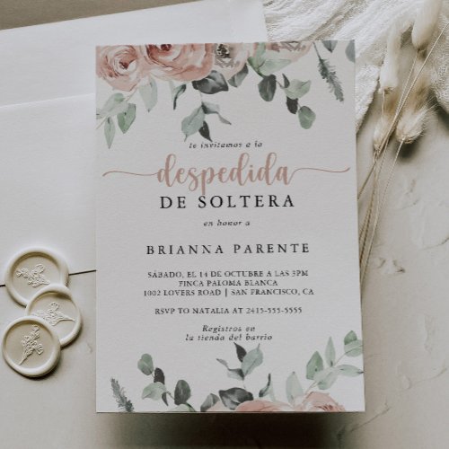 Classic Dusty Pink Rose Spanish Bridal Shower   Invitation