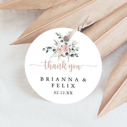 Classic Dusty Pink Rose Thank You Wedding Favor   Classic Round Sticker