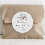 Classic Dusty Pink Rose Thank You Wedding Favor   Classic Round Sticker<br><div class="desc">This classic dusty pink rose thank you wedding favor classic round sticker is perfect for a rustic wedding. The design features elegant watercolor dusty pink roses and green foliage, neatly assembled into beautiful bouquets. Make the sticker labels your own by including your names, the event (if applicable), and the date....</div>