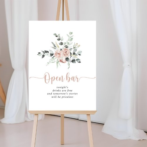 Classic Dusty Pink Rose Wedding Open Bar Sign