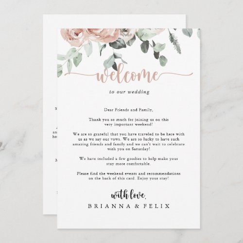 Classic Dusty Pink Rose Wedding Welcome Letter