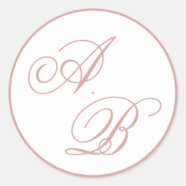Classic Dusty Rose Border Monogram Script Wedding Round Sticker (Front)