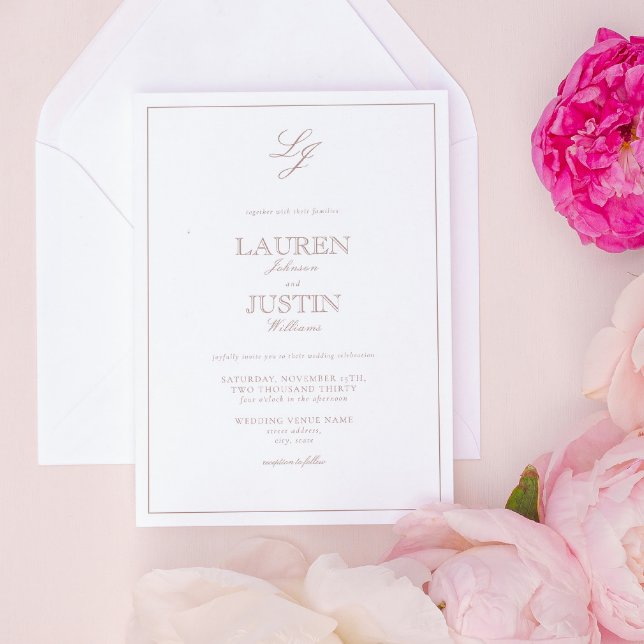 Classic Dusty Rose Calligraphy Monogram Wedding Invitation (Creator Uploaded)