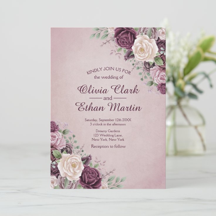 Classic Dusty Rose Floral Invitation | Zazzle