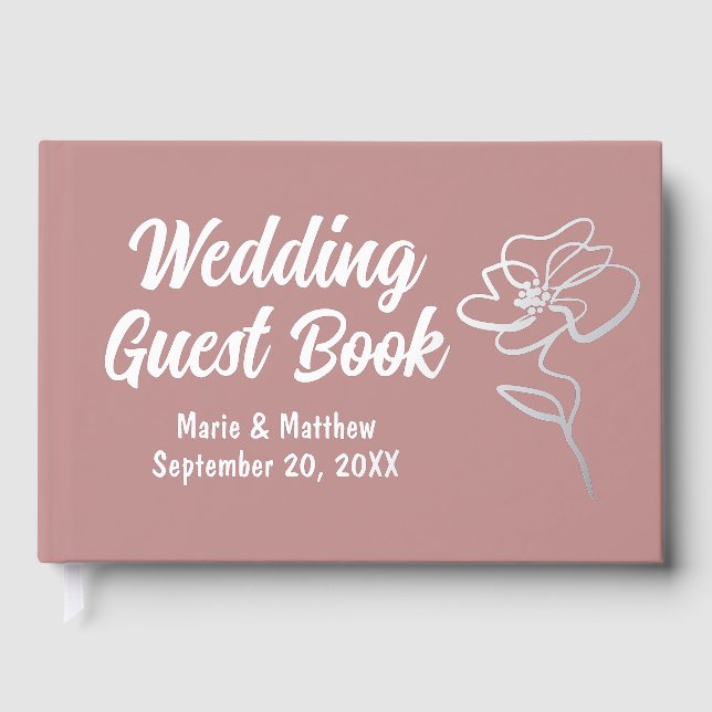 Classic Dusty Rose Floral Sketch Foil Guestbook (Front)