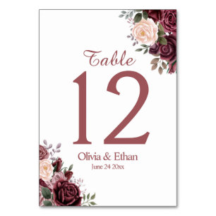 Classic Dusty Rose Foral on White Table Number