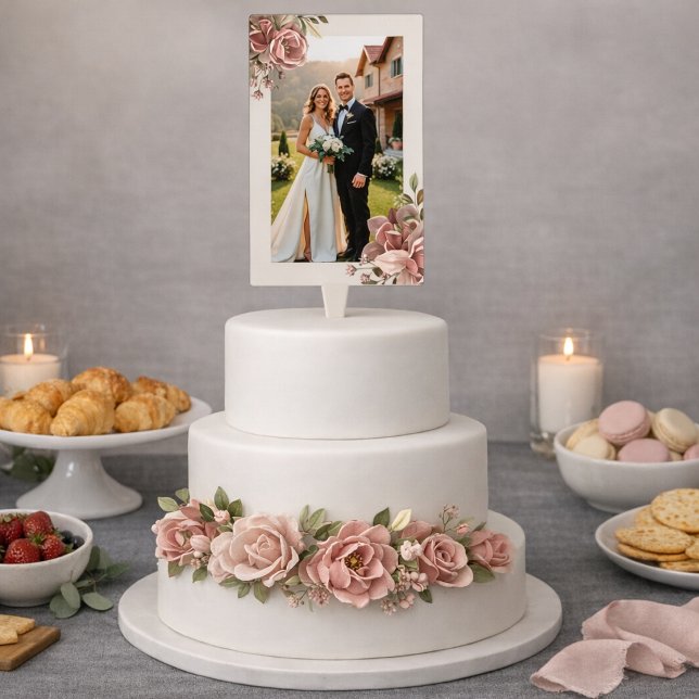 Classic Dusty Rose Photo Wedding Cake Topper (Creator Uploaded)