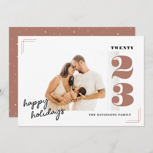 Classic Dusty Rose Star Photo Happy Holidays Card