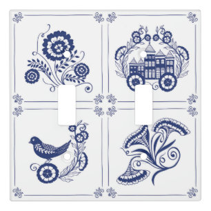 Classic Dutch Blue Delft Tile Floral & Bird Light Switch Cover