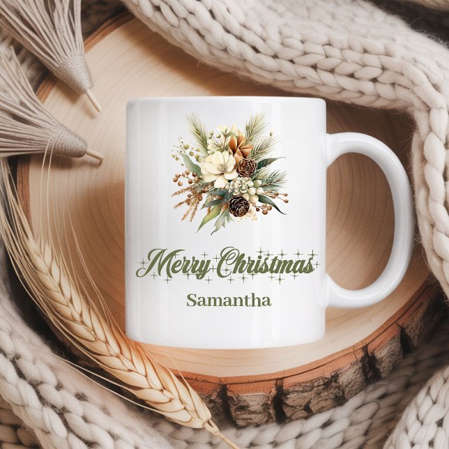 Classic earthy neutral design custom name Christma Coffee Mug (Classic earthy neutral design custom name Christmas mug

)