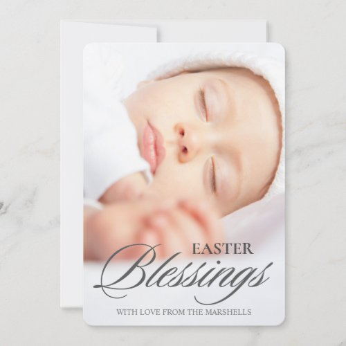 Classic Easter Blessings Script Photo Holiday Card