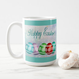 Classic Easter Mug Colorful Eggs & Teal Background
