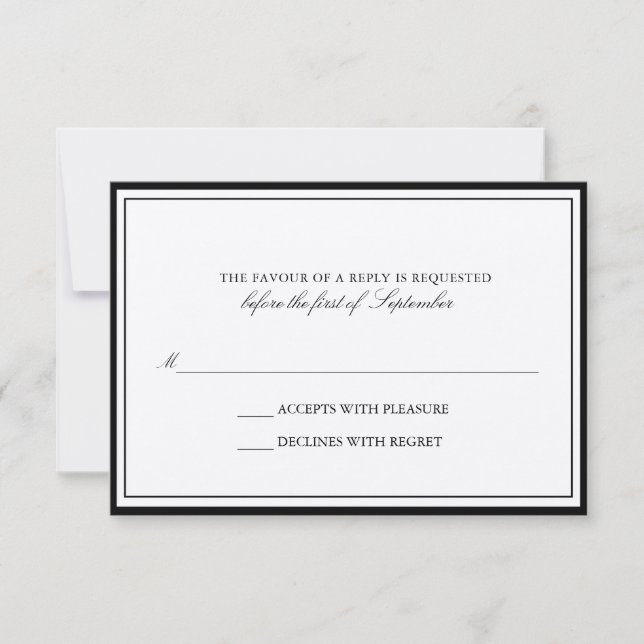 Classic Ecru Black Border Wedding RSVP Card (Front)