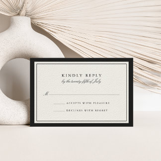 Classic Ecru Black Border Wedding RSVP Card