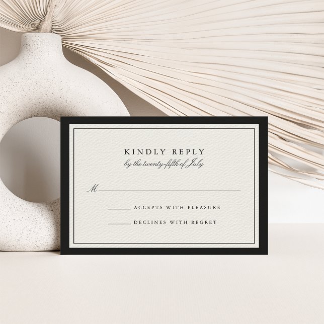 Classic Ecru Black Border Wedding RSVP Card (Creator Uploaded)