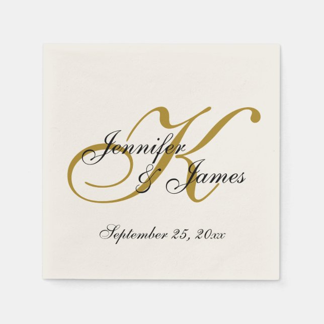 Classic Ecru Custom Gold Monogram Paper Napkin (Front)