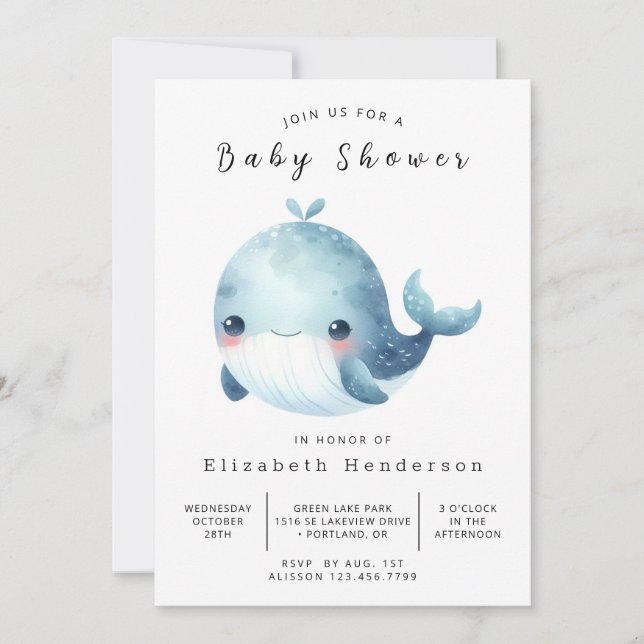 Classic Editable Whale Baby Shower Invitation (Front)