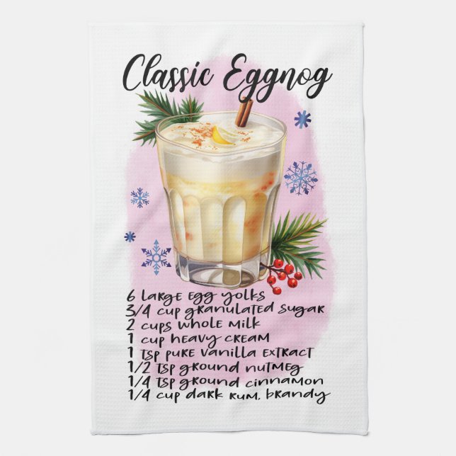 Classic Eggnog Recipe Kitchen Towel (Vertical)