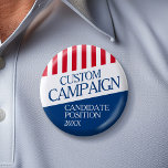 Classic Election Design - Red White Stripes Italic Button<br><div class="desc">This is a classic design with red and white stripes and blue color block. You can add the candidate name and position. This traditional design works great for a city council campaign or local school board. Are you looking for election materials that you can use for a local election? This...</div>