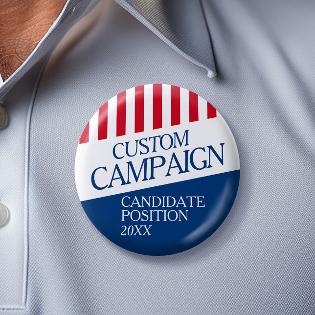 Classic Election Design - Red White Stripes Italic Button (Custom Campaign Gear -- Create your own election swag for any candidate)