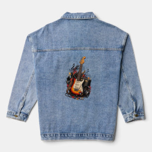 Classic Electric Guitar & Vinyl Record Denim Jacket
