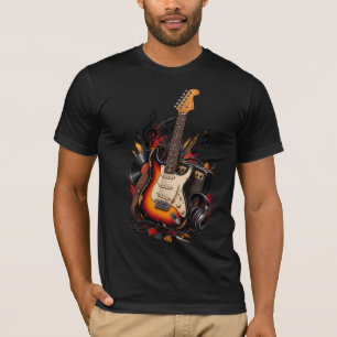 Classic Electric Guitar & Vinyl Record T Shirt 