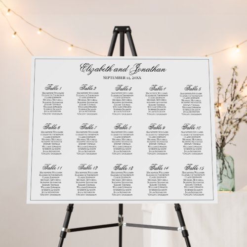 Classic Elegance 15 Table Wedding Seating Chart Foam Board