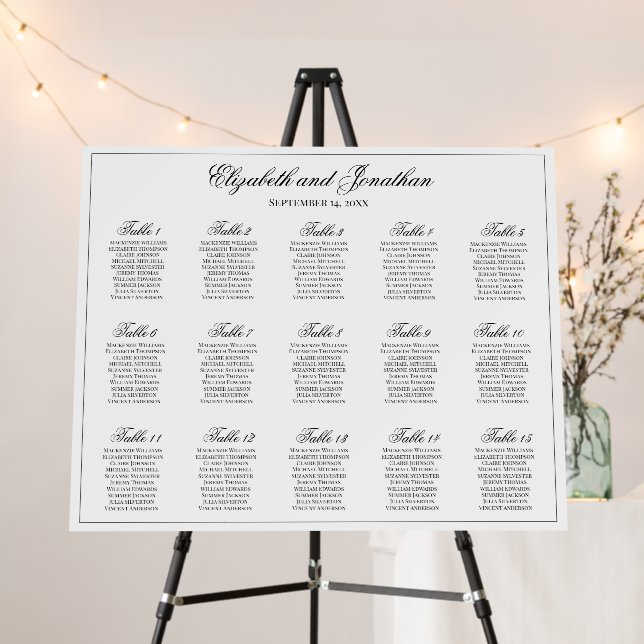 Classic Elegance 15 Table Wedding Seating Chart Foam Board (In Situ (Stand))