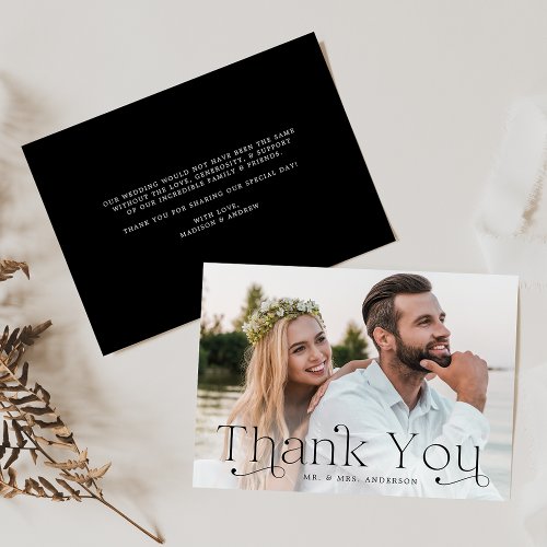 Classic Elegance Black Photo Wedding Thank You Card