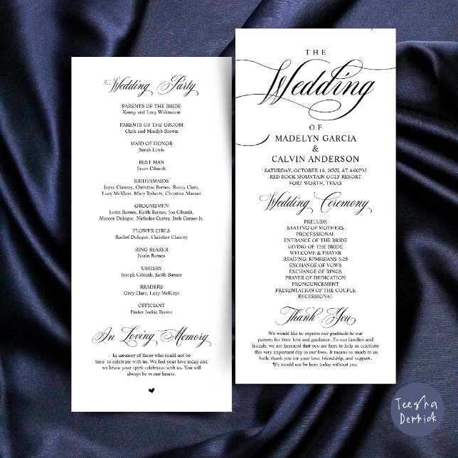 Classic Elegance Black Script, Wedding Ceremony Program (Classic Elegance Black Script, Wedding Ceremony Program Card)