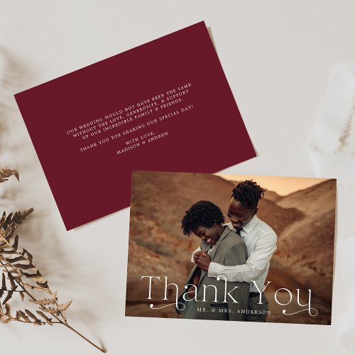 Classic Elegance Burgundy Photo Wedding Thank You Card