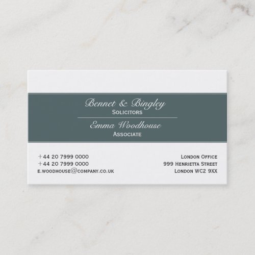 Classic Elegance Cadet Blue &amp; White Business Card Template