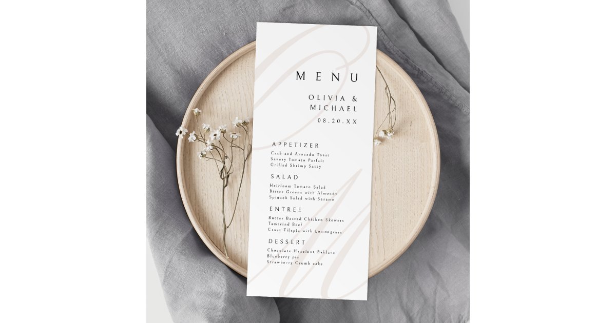 Classic Elegance calligraphy monogram wedding Menu | Zazzle