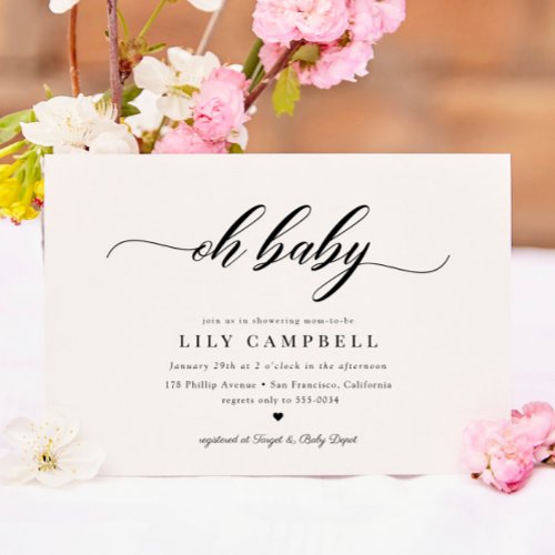 Classic Elegance Calligraphy Script Baby Shower In Invitation