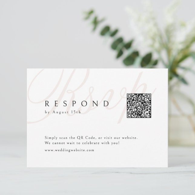 Classic Elegance Calligraphy Wedding QR code  RSVP Card (Standing Front)