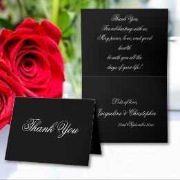 Classic Elegance Chic Script Stylish Black & White Letterpress Thank You Card