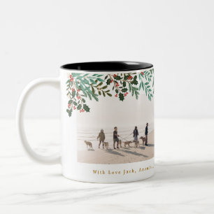 Classic Elegance Christmas Holiday Two Photo Two-Tone Coffee Mug