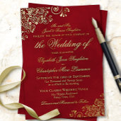 Classic Elegance Crimson Red Formal Wedding Gold Foil Invitation