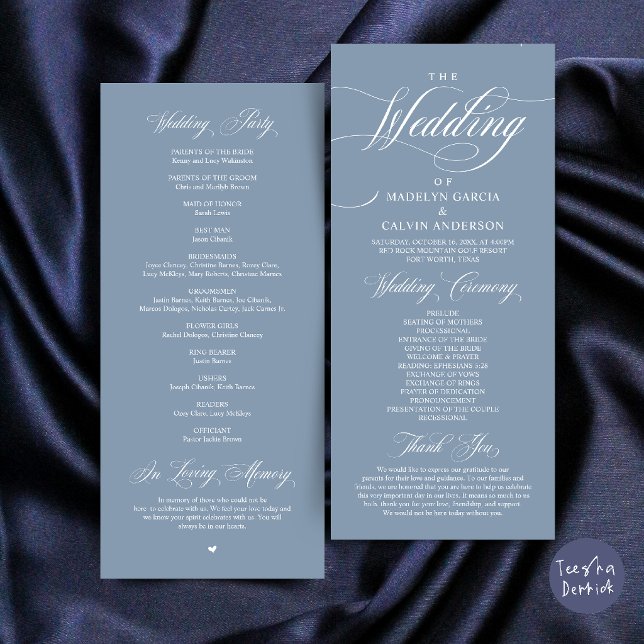 Classic Elegance Dusty Blue Wedding Ceremony Order Program (Classic Elegance Wedding Ceremony Order Program Card in Dusty Blue)