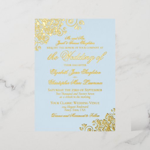 Classic Elegance Gold & Powder Blue Formal Wedding Foil Invitation | Zazzle