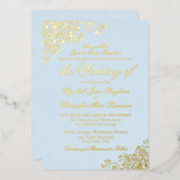 Classic Elegance Gold & Powder Blue Formal Wedding Foil Invitation ...