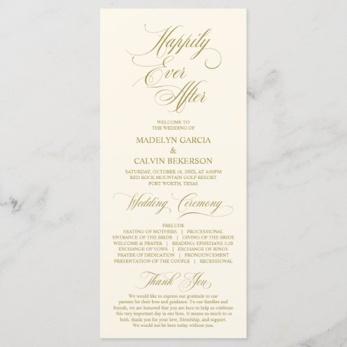 Classic Elegance Gold Script Wedding Ceremony Program