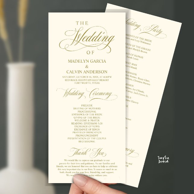 Classic Elegance Gold Script, Wedding Ceremony Program (Classic Elegance, Wedding Ceremony Program, Ceremony and Thank you in Classy Yellow Gold)