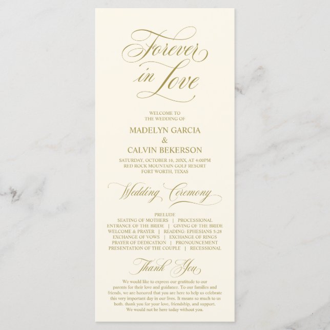 Classic Elegance Gold Script, Wedding Ceremony Program (Front)