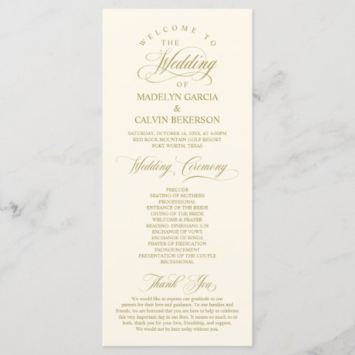 Classic Elegance Gold Script Wedding Ceremony Program