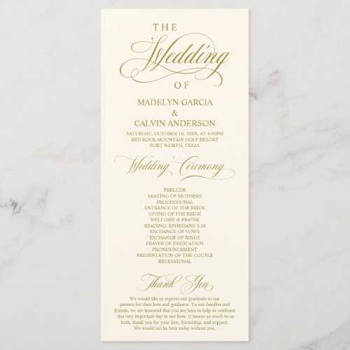 Classic Elegance Gold theme Wedding Ceremony Program